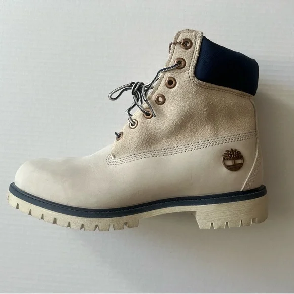 Timberland Mens Ivory and Navy Boots - Picture 2 of 5